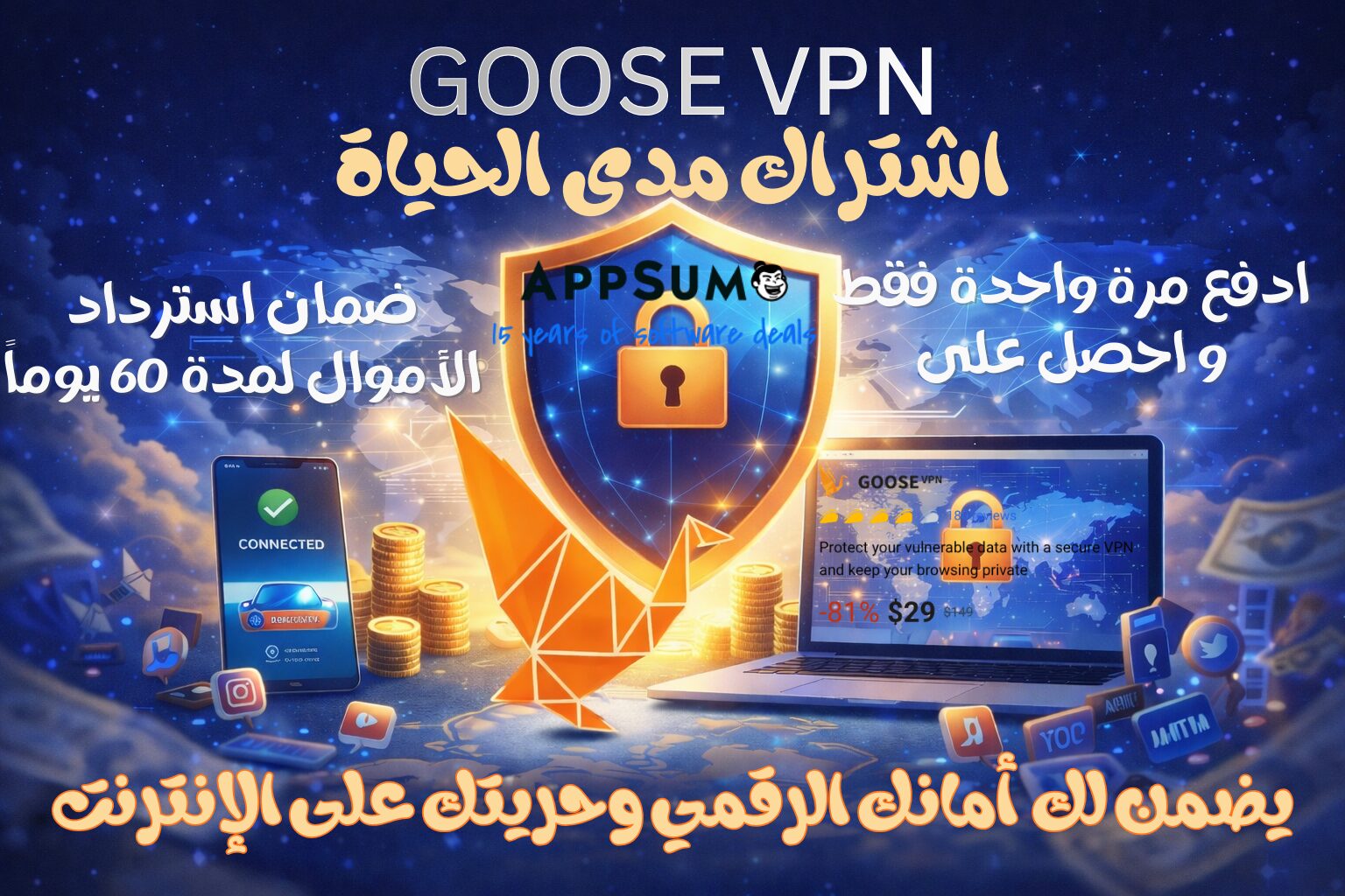 GOOSE VPN : اشتراك VPN مدى الحياة يضمن لك تحول جذري في أمانك الرقمي وحريتك على الإنترنت